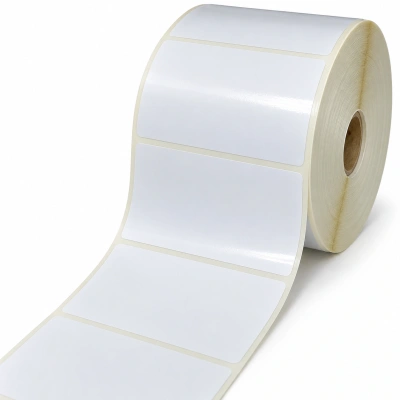 32 01080 – Plastová Etiketa 50 mm x 100 mm, Polypropylén, Biela, Dutinka 25 mm, 500 ks/kotúč, Odlepiteľné lepidlo