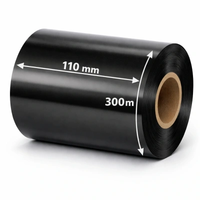 31 00192 – Termotransférová Fólia, PPAT805, Živica, Out, Čierna, 110 mm x 300 m, Dutinka 25 mm 1″