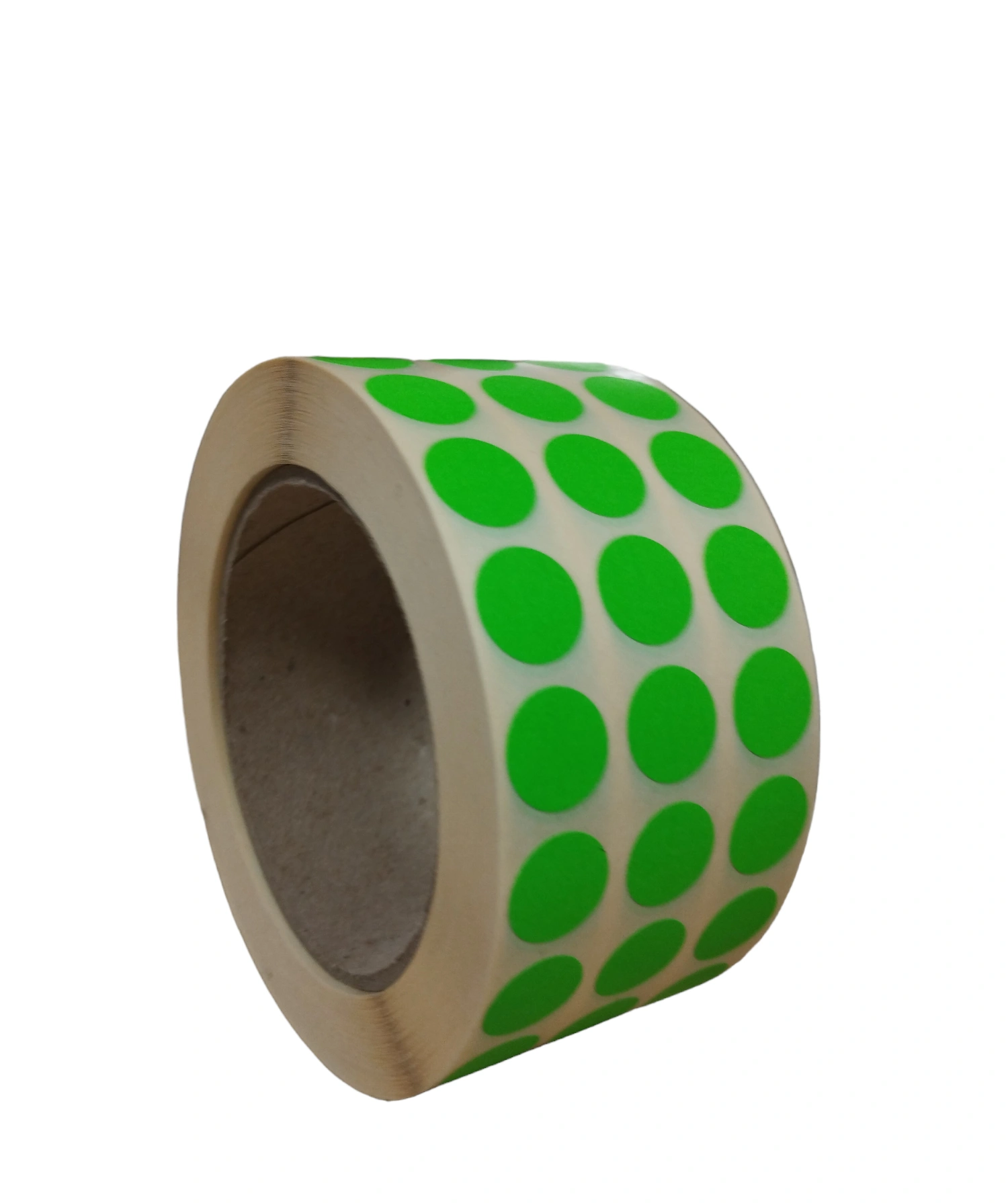 32 00325 - Papierová Etiketa kruh 15 mm, 3 - Produkcia, Papier, Zelená, Dutinka 76 mm, 6000 ks/kotúč ( 3 x 2000 ks ), Permanentné lepidlo, Priemer kotúča 112 mm – Obrázok 3