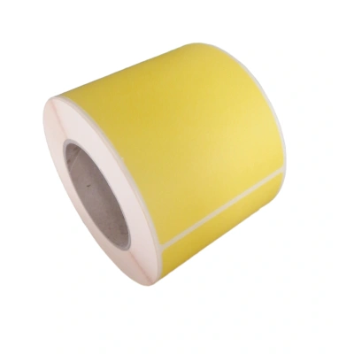 32 00338 - Papierová Etiketa 105 mm x 150 mm, Matný papier, Žltá, Dutinka 76 mm, 500 ks/kotúč, Permanentné lepidlo, Priemer kotúča 136 mm