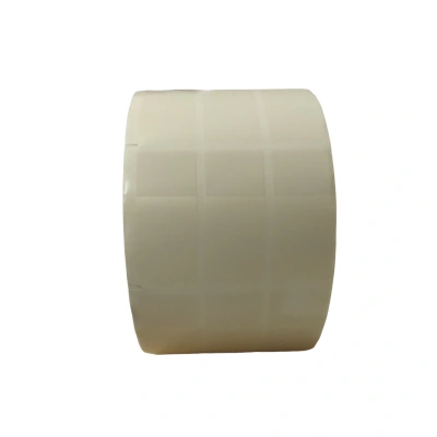 32 00454 - Plastová Etiketa 25 mm x 57 mm, 3 - Produckia, Polyvinylchlorid PVC Outdoor, Samolaminovacia, Transparentná a biela, Dutinka 76 mm, 3000 ks/kotúč, Silné lepidlo, Fotoznačka naľavo, najprv transparentná časť, Priemer kotúča 145 mm
