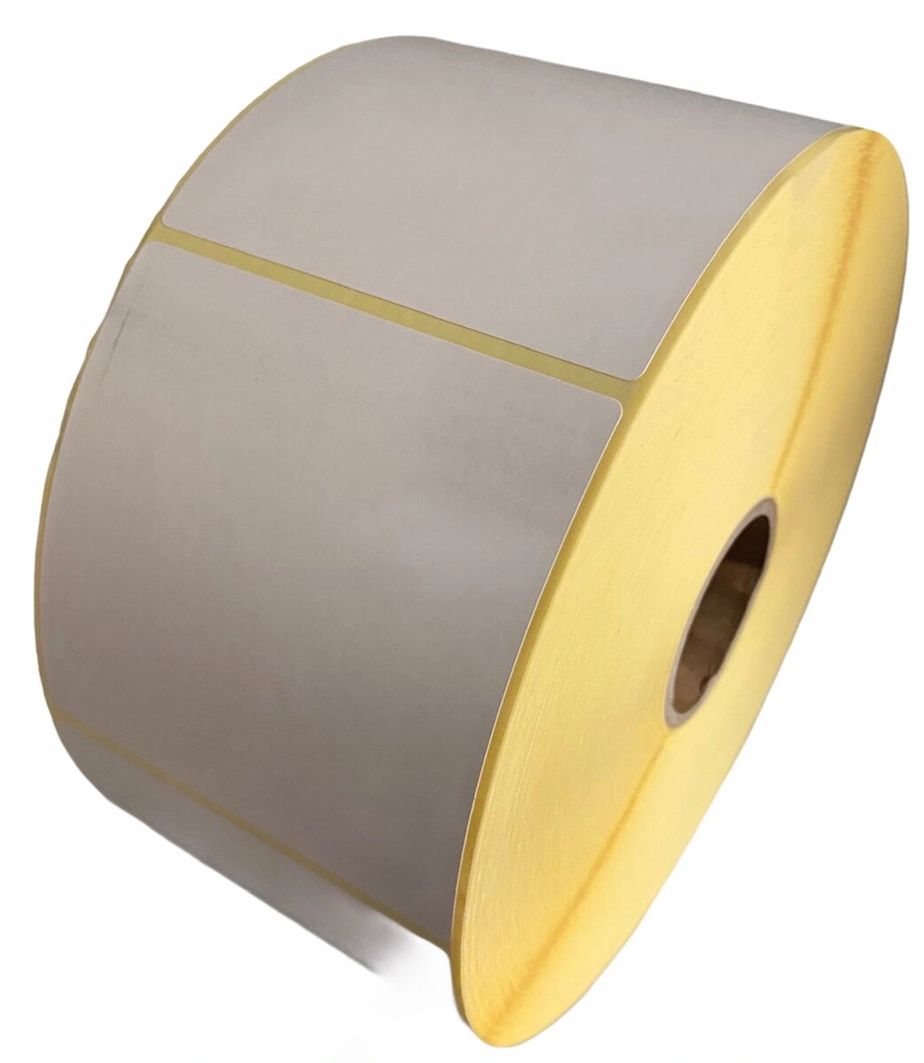 32 00557 - Papierová Etiketa 80 mm x 80 mm, Pololesklý papier, Biela, Žltý podklad, Dutinka 40 mm, 1000 ks/kotúč, Odlepiteľné lepidlo, Priemer kotúča 120 mm