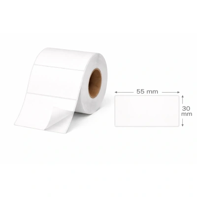 32 00577 – Etiketa 55 mm x 30 mm, Papier, Biela, Dutinka 76 mm, 5000 ks/kotúč, Permanentné lepidlo