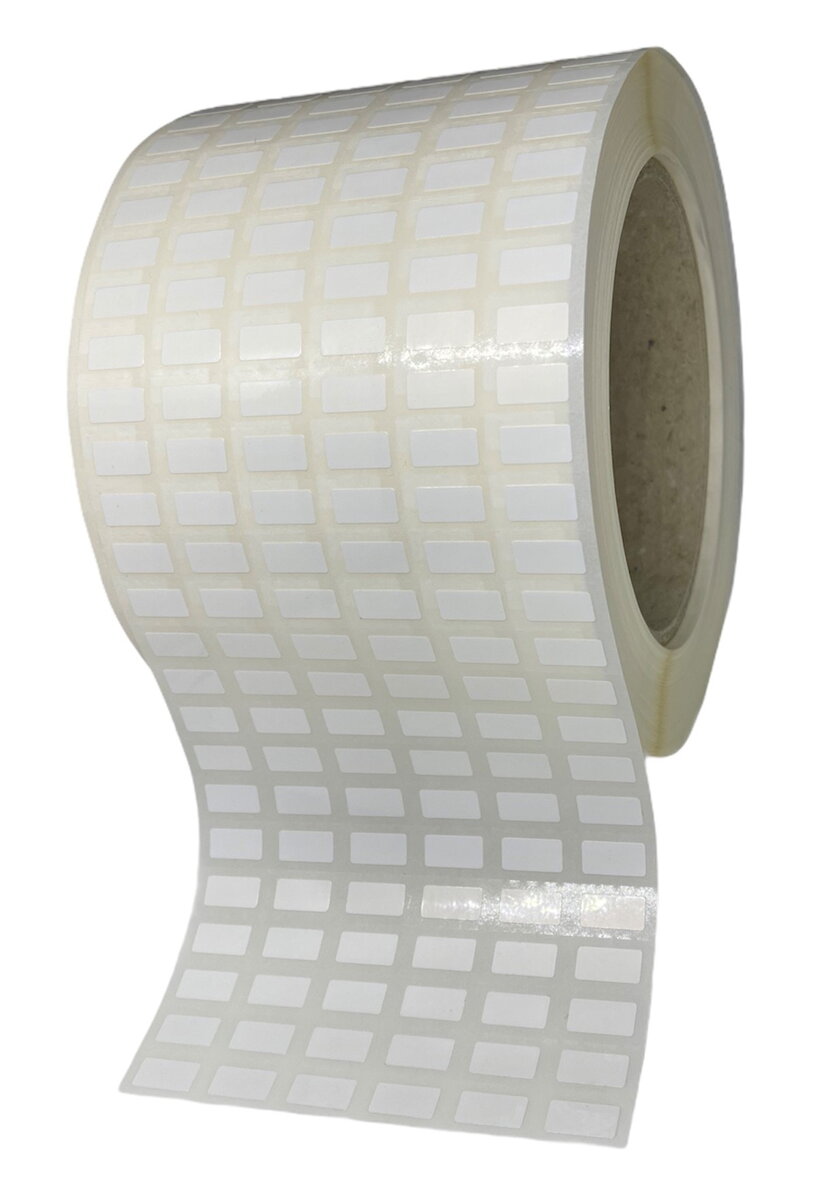 32 00582 - Plastová Etiketa 15 mm x 10 mm, 6 - Produkcia, Polypropylén, Biela, Dutinka 76 mm, 6 x 16670 ks/kotúč, Permanentné lepidlo, Priemer kotúča 119 mm