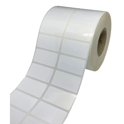 32 00584 - Plastová Etiketa 15 mm x 10 mm, 2 - Produkcia, Polypropylén, Biela, Dutinka 76 mm, 2 x 16670 ks/kotúč, Permanentné lepidlo, Priemer kotúča 198 mm