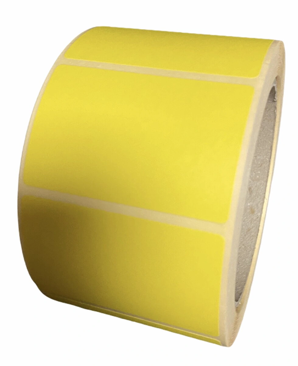 32 00587 - Papierová Etiketa 100 mm x 70 mm, Matný papier, Žltá, Dutinka 76 mm, 2000 ks/kotúč, Permanentné lepidlo