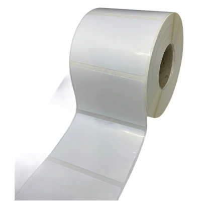 32 00597 - Plastová Etiketa 100 mm x 40 mm, Polypropylén, Biela, Dutinka 76 mm, 3000 ks/kotúč, Permanentné lepidlo, Priemer kotúča 165 mm