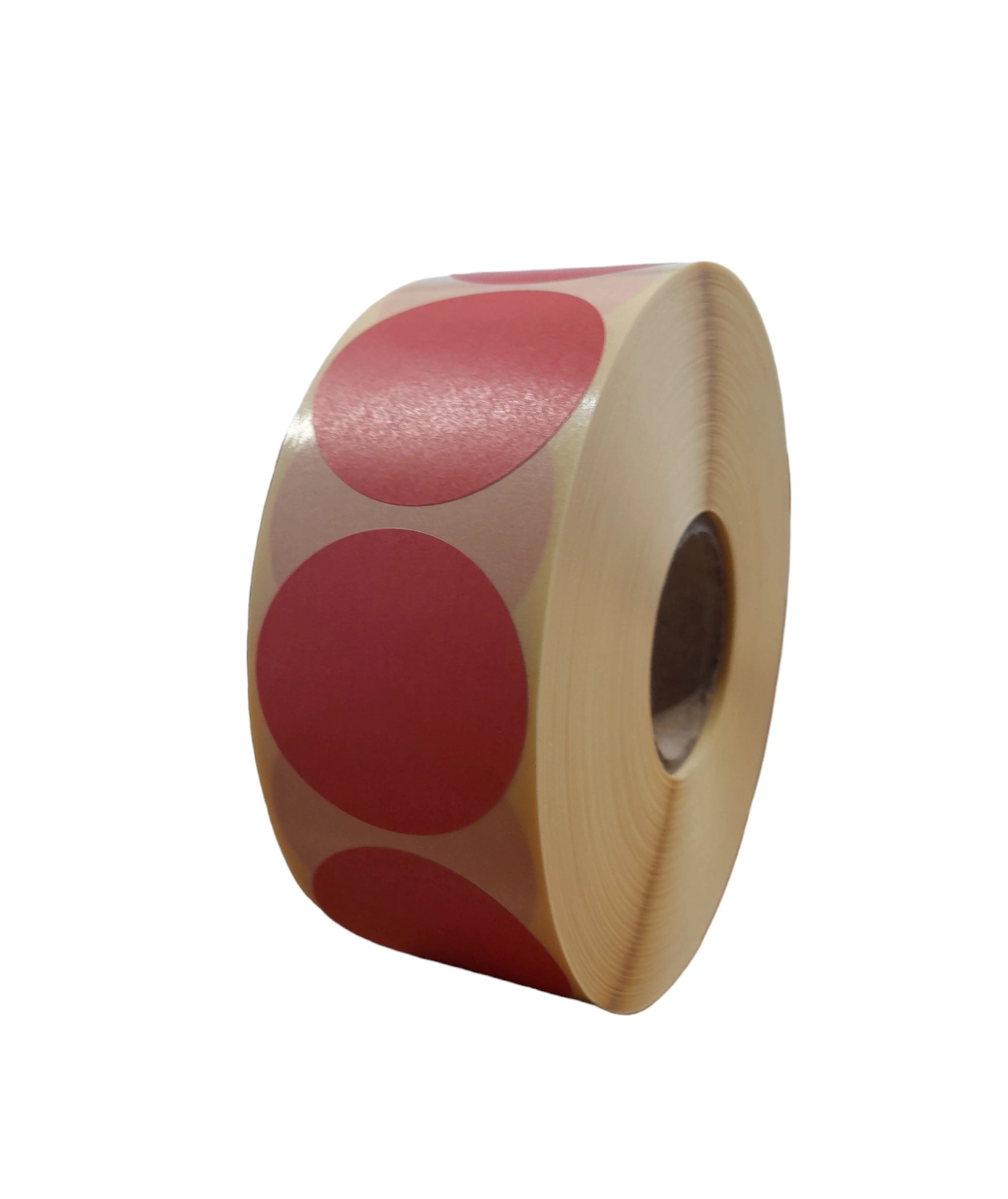 32 00598 - Papierová Etiketa kruh 43 mm, Matný papier, Korálová, Dutinka 40 mm, 2000 ks/kotúč, Permanentné lepidlo, Priemer kotúča 125 mm