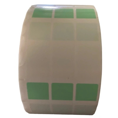 32 00655 - Plastová Etiketa 25 mm x 95 mm, 3 - Produkcia, Polyvinylchlorid PVC Outdoor, Samolaminovacia, Transparentná a zelená, Dutinka 76 mm, 3000 ks/kotúč, Silné lepidlo, Fotoznačka naľavo, najprv zelená časť