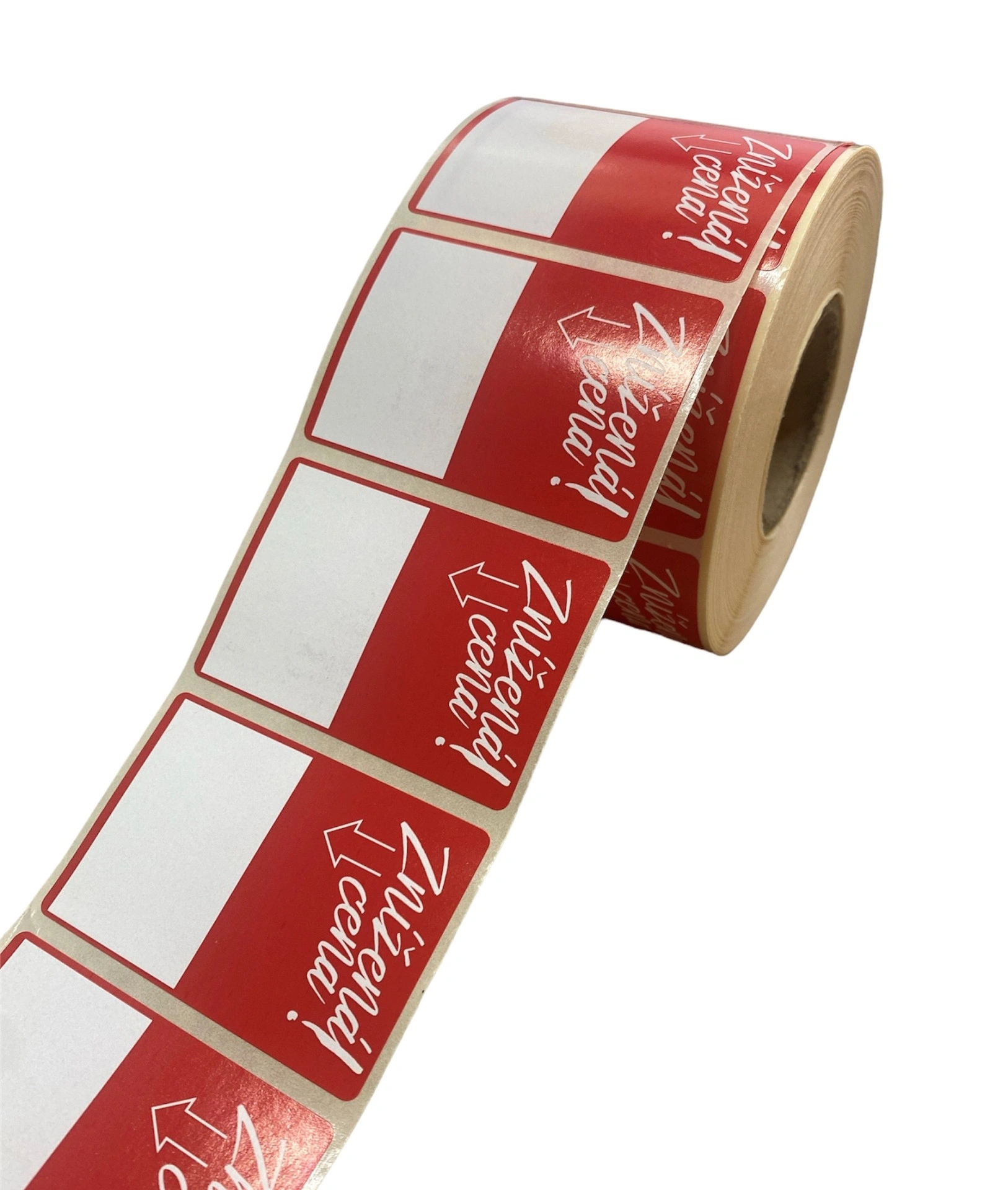 32 00657 - Plastová Etiketa 60 mm x 40 mm, Pololesklý papier, Biela, Potlač, Dutinka 40 mm, 1000 ks/kotúč, Odlepiteľné lepidlo