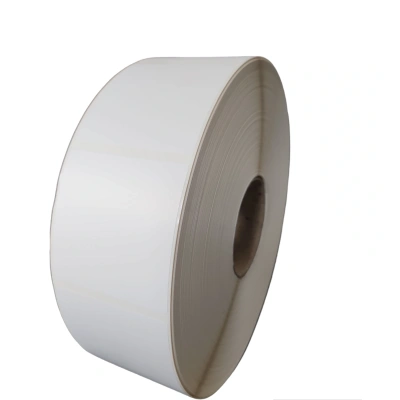 32 00746 - Termoplastová Etiketa 76 mm x 76 mm, Polypropylén Thermo Lite - Thermopolypropylén, Biela, Dutinka 100 mm, 2000 ks/kotúč, Odlepiteľné lepidlo, Medzera medzi etiketami 4,9625 mm