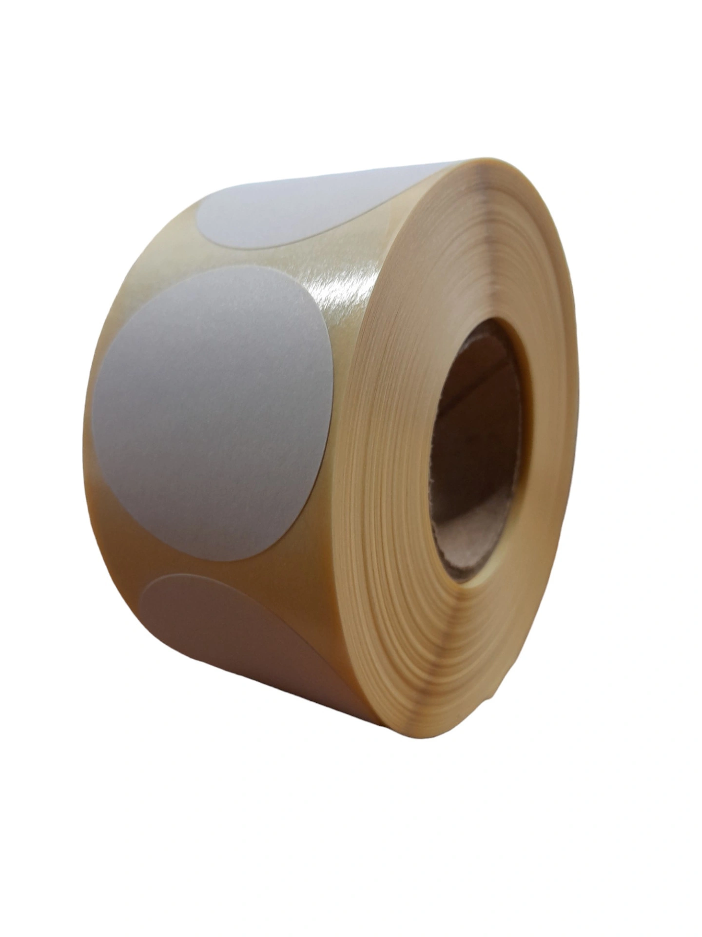 32 00852 - Papierová Etiketa kruh 43 mm, Matný papier, Biela, Dutinka 40 mm, 1000 ks/kotúč, Permanentné lepidlo, Priemer kotúča 97 mm