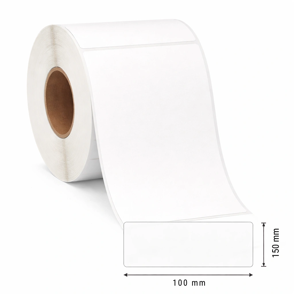 32 00980 – Etiketa 100 mm x 150 mm, Perforácia, Rádius 2 mm, Thermo top, Biela, Dutinka 40 mm, 450 ks/kotúč, Permanentné lepidlo
