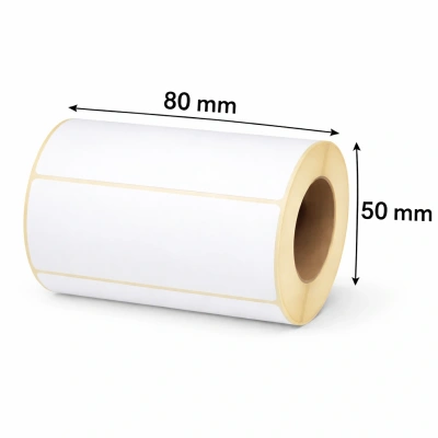 32 01058 – Etiketa 80 mm x 50 mm, Thermo eco, Biela, Dutinka 40 mm, 1000 ks/kotúč, Permanentné lepidlo