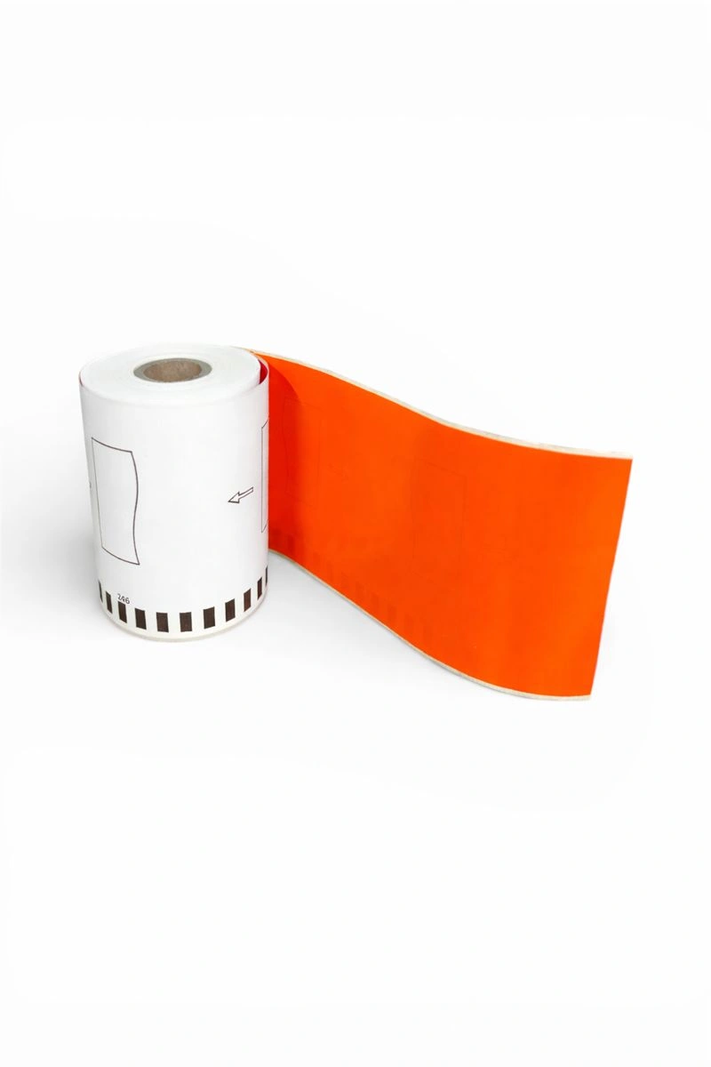 32 01144 – Etiketa nekonečná 103 mm x 30,48 m, Thermo eco, Oranžová, Potlač na silikóne, Dutinka 25 mm, Vnútorný návin, Permanentné lepidlo, DK-22246, Brother Kompatibilná