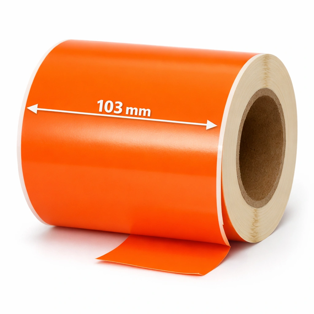 32 01144 – Etiketa nekonečná 103 mm x 30,48 m, Thermo eco, Oranžová, Potlač na silikóne, Dutinka 25 mm, Vnútorný návin, Permanentné lepidlo, DK-22246, Brother Kompatibilná