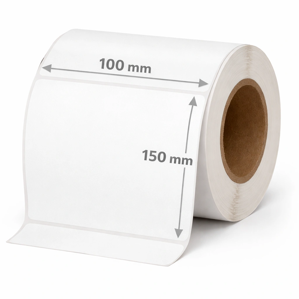 32 01146 – Etiketa 100 mm x 150 mm, Matný papier, Biela, Dutinka 76 mm, 1000 ks/kotúč, Permanentné lepidlo