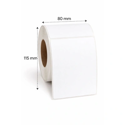 32 01152 – Etiketa 80 mm x 115 mm, Pololesklý papier, Biela, Dutinka 40 mm, 600 ks/kotúč, Odlepiteľné lepidlo