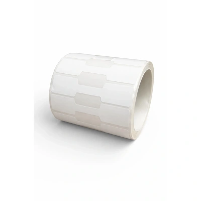 32 01164 – Etiketa 60 mm x 12 mm, Klenotnícka, Polyetylén matný, Biela, Dutinka 40 mm, 500 ks/kotúč, Permanentné lepidlo, Priemer kotúča 55 mm