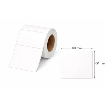 32 01188 – Etiketa 60 mm x 60 mm, Thermo eco, Biela, Dutinka 40 mm, 2000 ks/kotúč, Permanentné lepidlo, Priemer kotúča