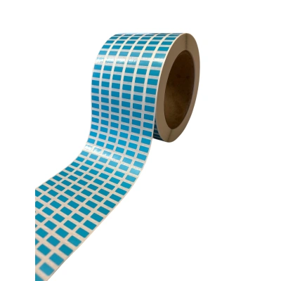 32 01191 – Etiketa 10 mm x 5 mm, Perforácia, 6 – Produkcia, Polypropylén, Modrá, Dutinka 76 mm, 30000 ks/kotúč, Permanentné lepidlo, Priemer kotúča 114 mm