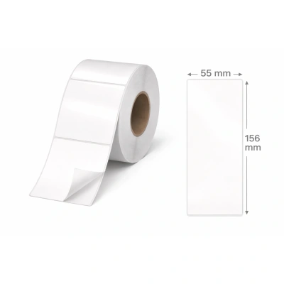 32 01200 – Etiketa 55 mm x 156 mm, Lesklý papier pre Epson, Biela, Dutinka 76 mm, 500 ks/kotúč, Permanentné lepidlo