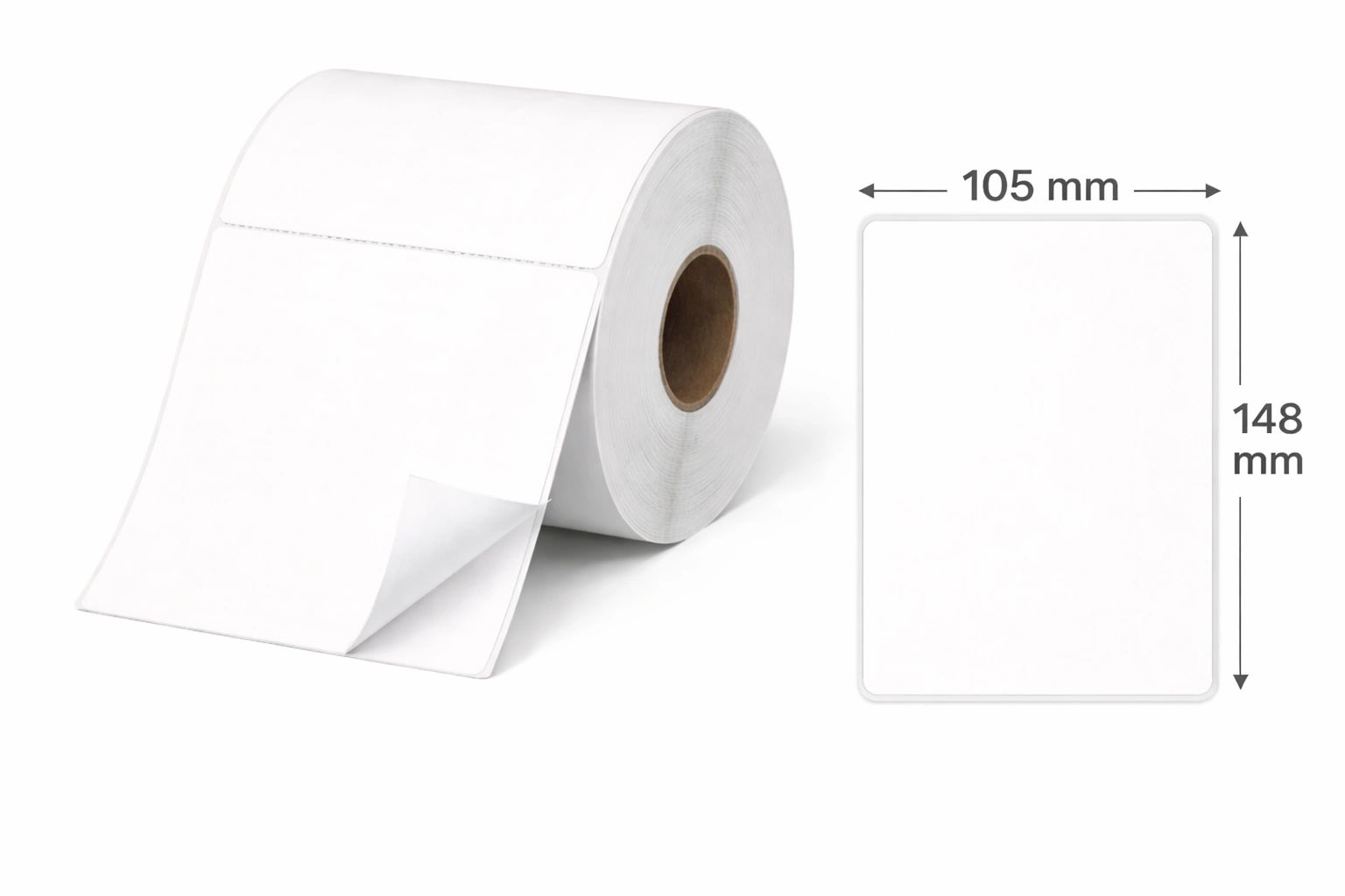32 01205 – Etiketa 105 mm x 148 mm, Perforácia, Thermo eco, Biela, Dutinka 25 mm, 450 ks/ kotúč, Silné lepidlo