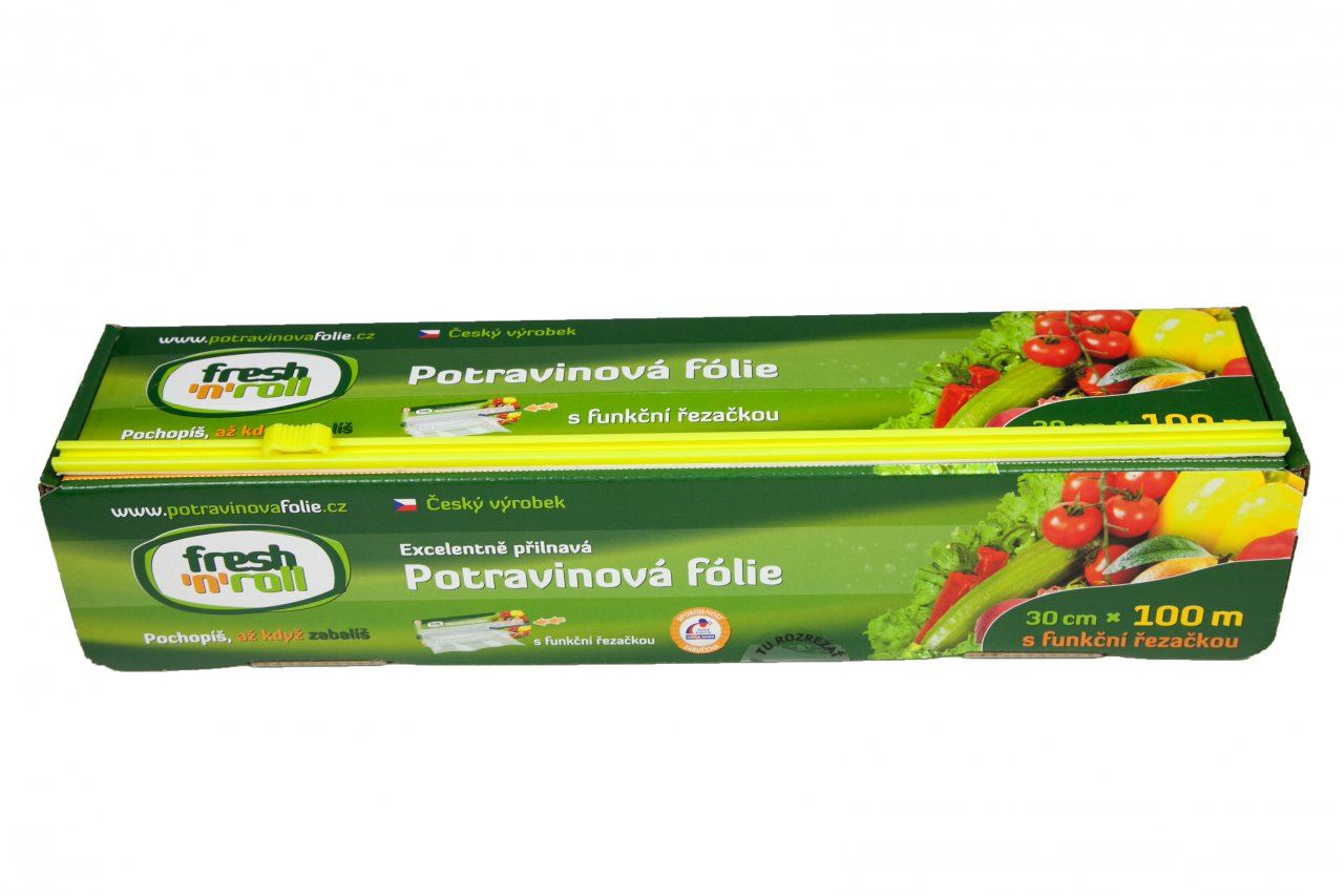 37 00234 - Strečová Potravinárska Fólia fresh and roll 300 mm x 100 m, 9 my, potravinárska s funkčnou rezačkou, Transparentná