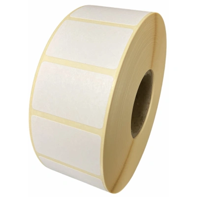 32 00090 - Papierová Etiketa 60 mm x 30 mm, Pololesklý papier, Biela, Dutinka 40 mm, 2000 ks/kotúč, Odlepiteľné lepidlo, Priemer kotúča 109 mm