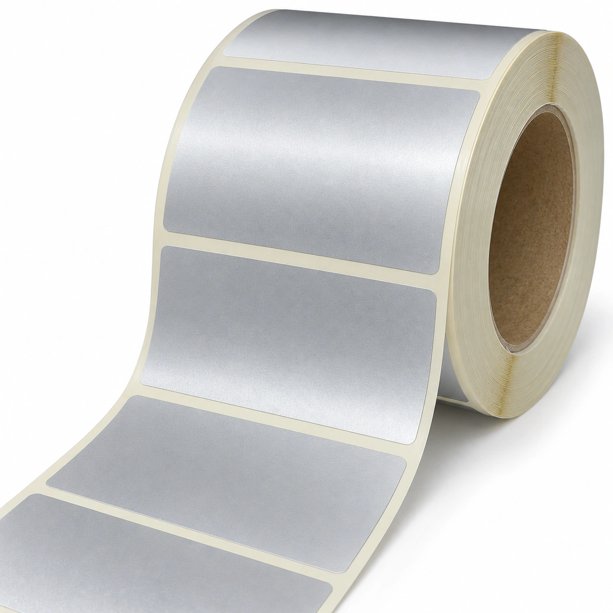 32 00793 – Plastová Etiketa 80 mm x 50 mm, Polyester mat silver, Strieborná matná, Dutinka 76 mm, 1000 ks/kotúč, Permanentné lepidlo
