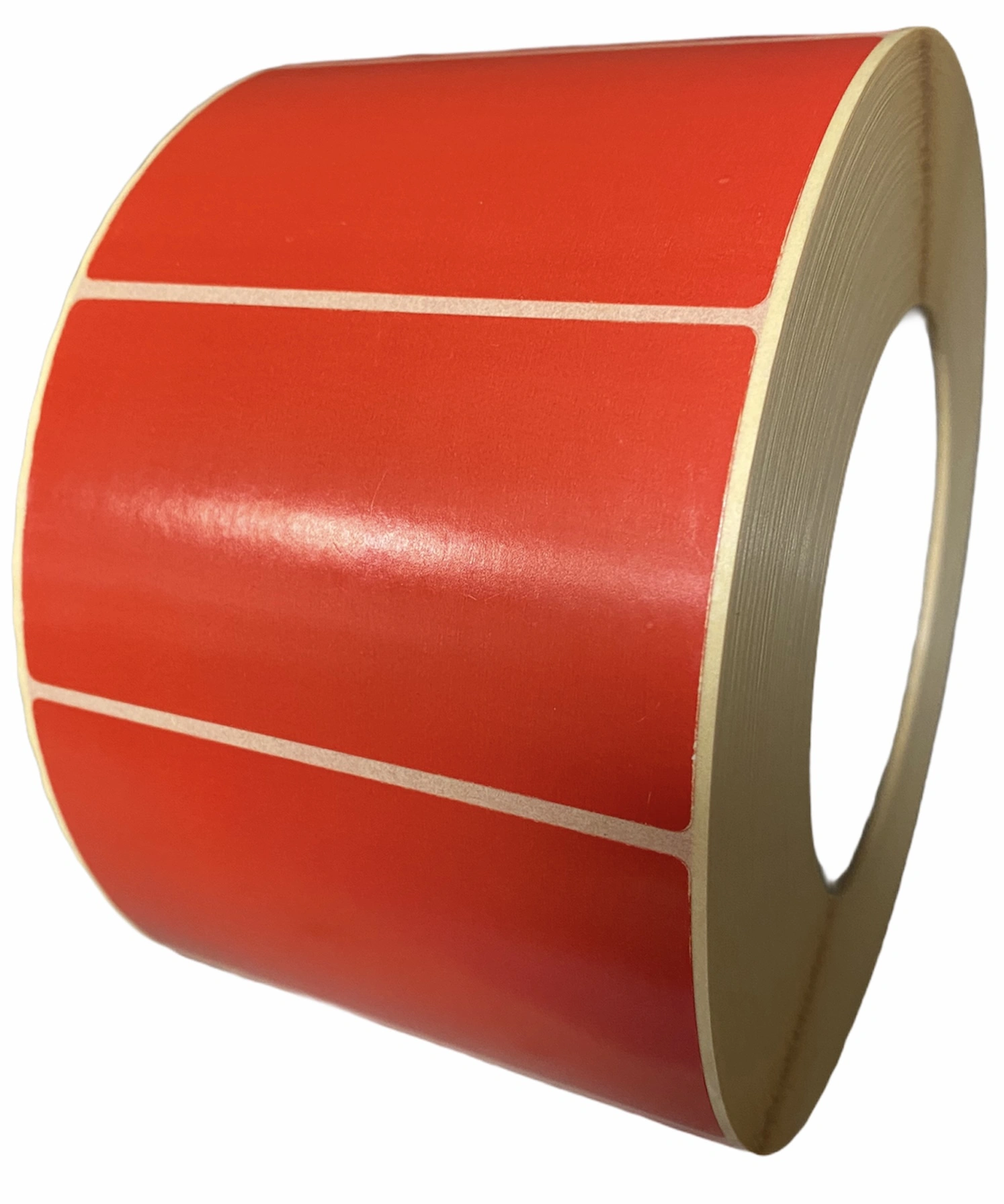 32 00114 - Papierová Etiketa 90 mm x 50 mm, Pololesklý papier, Červená, Dutinka 76 mm, 2000 ks/kotúč, Permanentné lepidlo, Priemer kotúča 152 mm